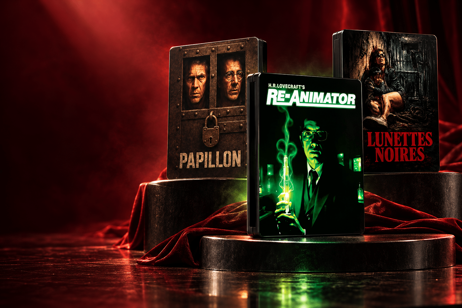Re-Animator, Lunettes Noires and Papillon movie collector editions